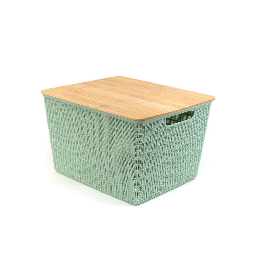 Oikos - Caixa Organizadora 18L com Tampa de Bambu Verde Sálvia - Design Elegante e Funcionalidade Inteligente