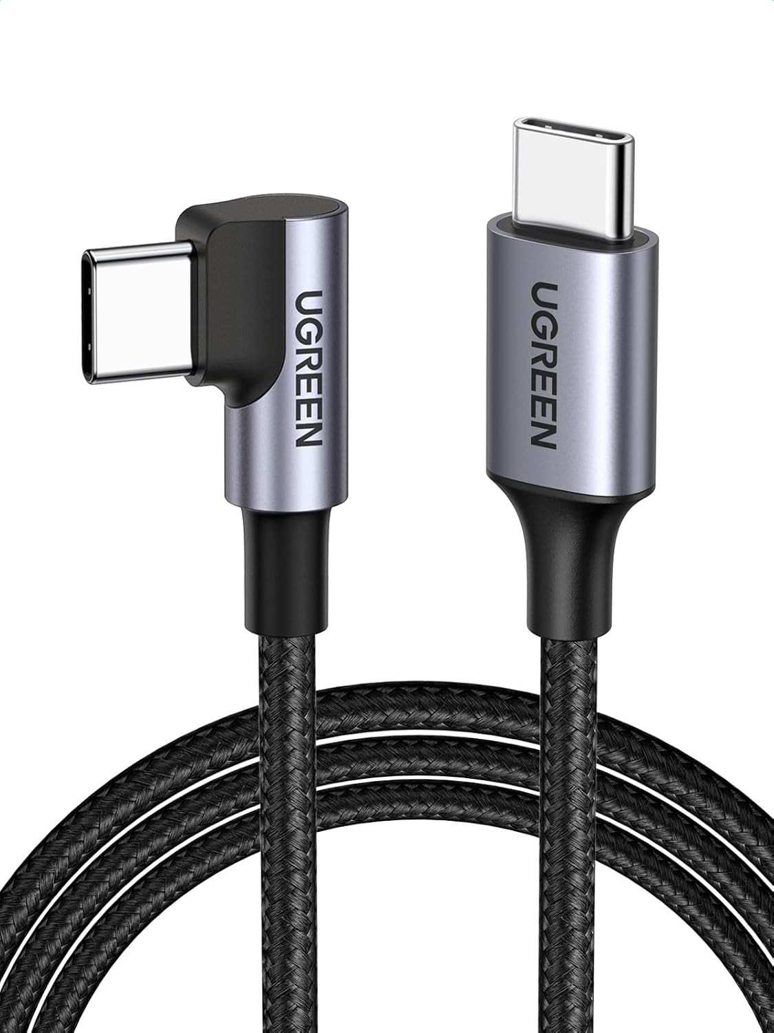 Cabo USB-C UGREEN Ângulo Reto 2M: Carregamento Rápido 60W PD para Samsung, Huawei, iPad e Mais