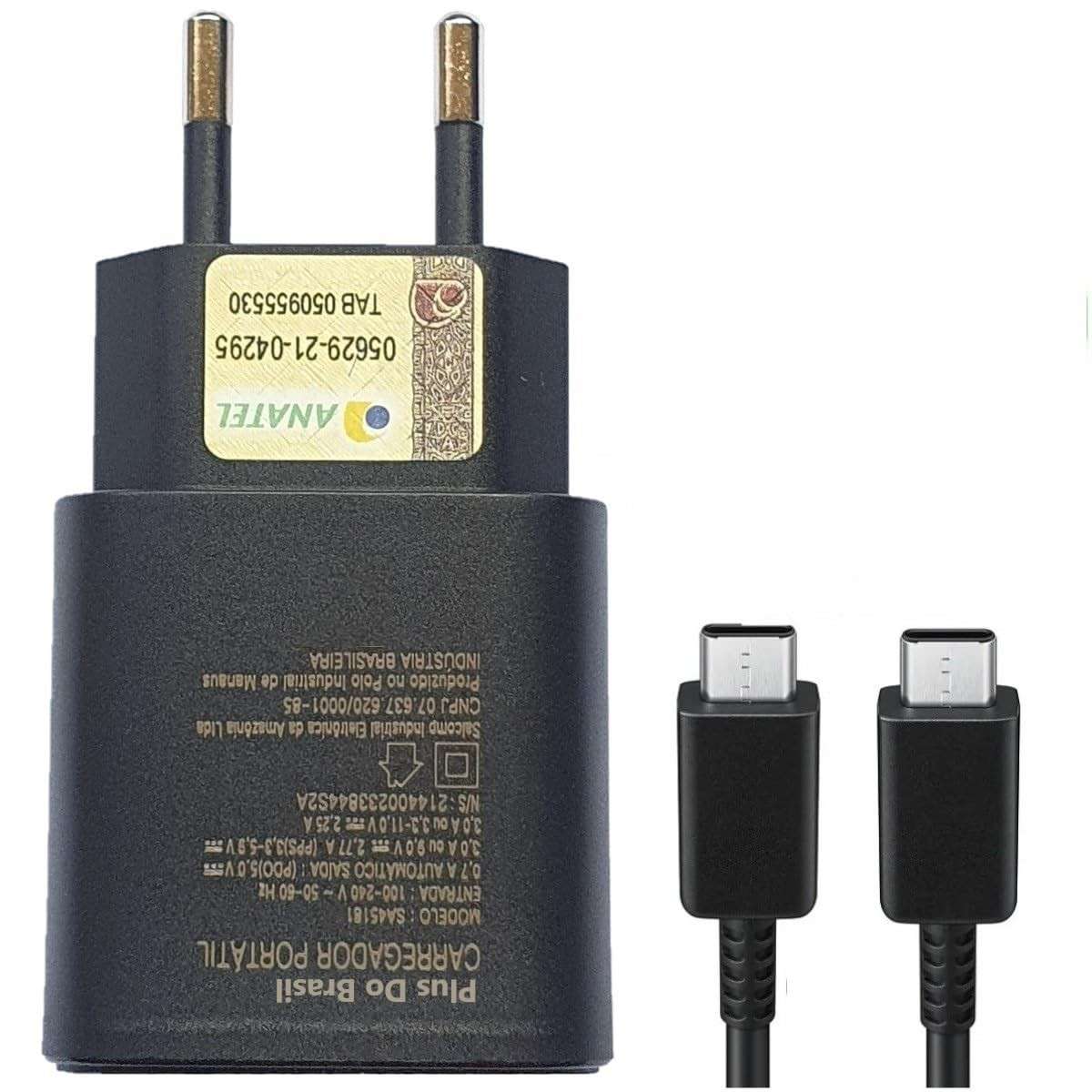 Carregador Super Rápido 25W Plus Do Brasil para Samsung Galaxy S24/S23/S21/S20 FE | Turbo Power Delivery PD 3.0 | Anatel | Cabo USB-C