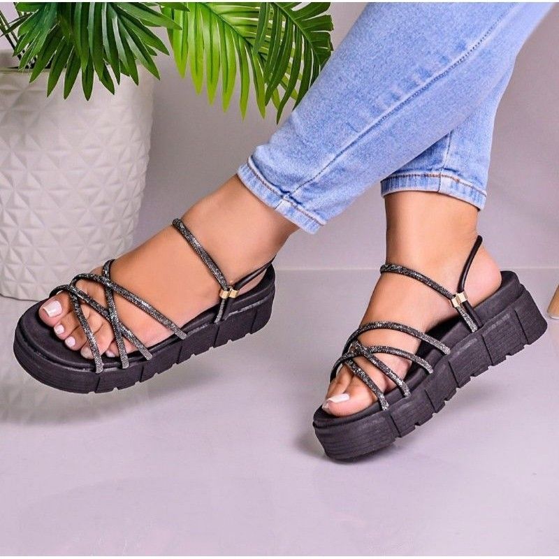 Sandália Livia Strass Plataforma Alta: Combina Estilo e Conforto