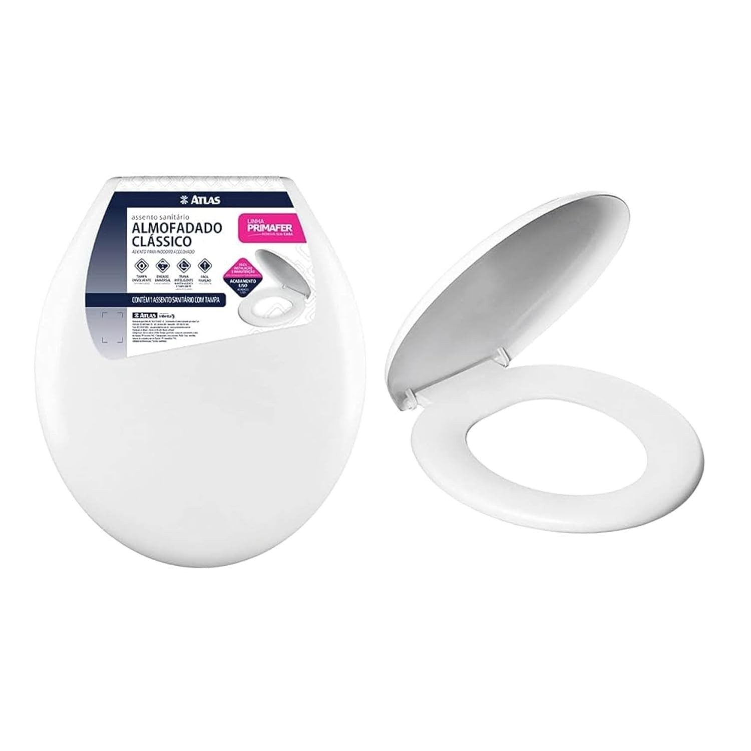 Assento Sanitário Almofadado Atlas Branco com Kit Fixação - Conforto e Estilo para seu Banheiro