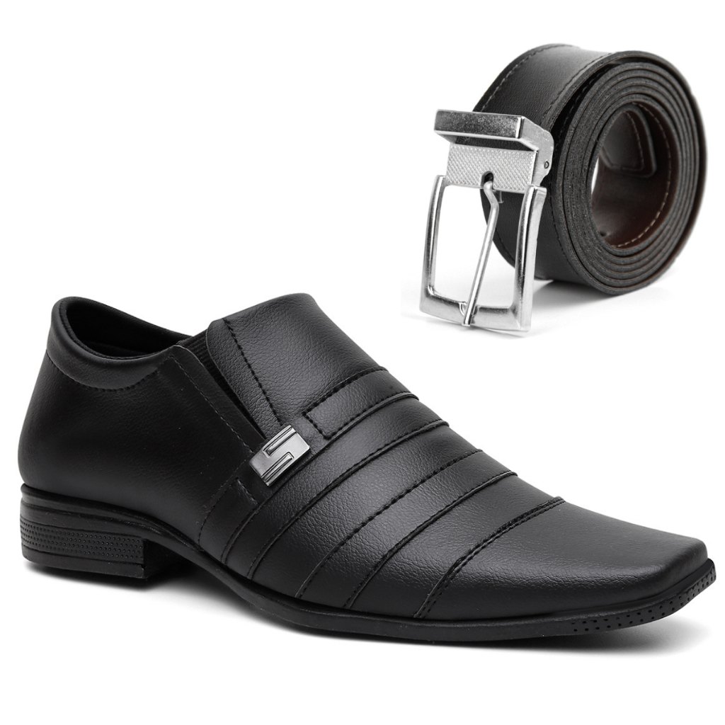 Sapato Social em Couro Sintético + Cinto Clássico: Elegância e Comodidade para Todo Dia