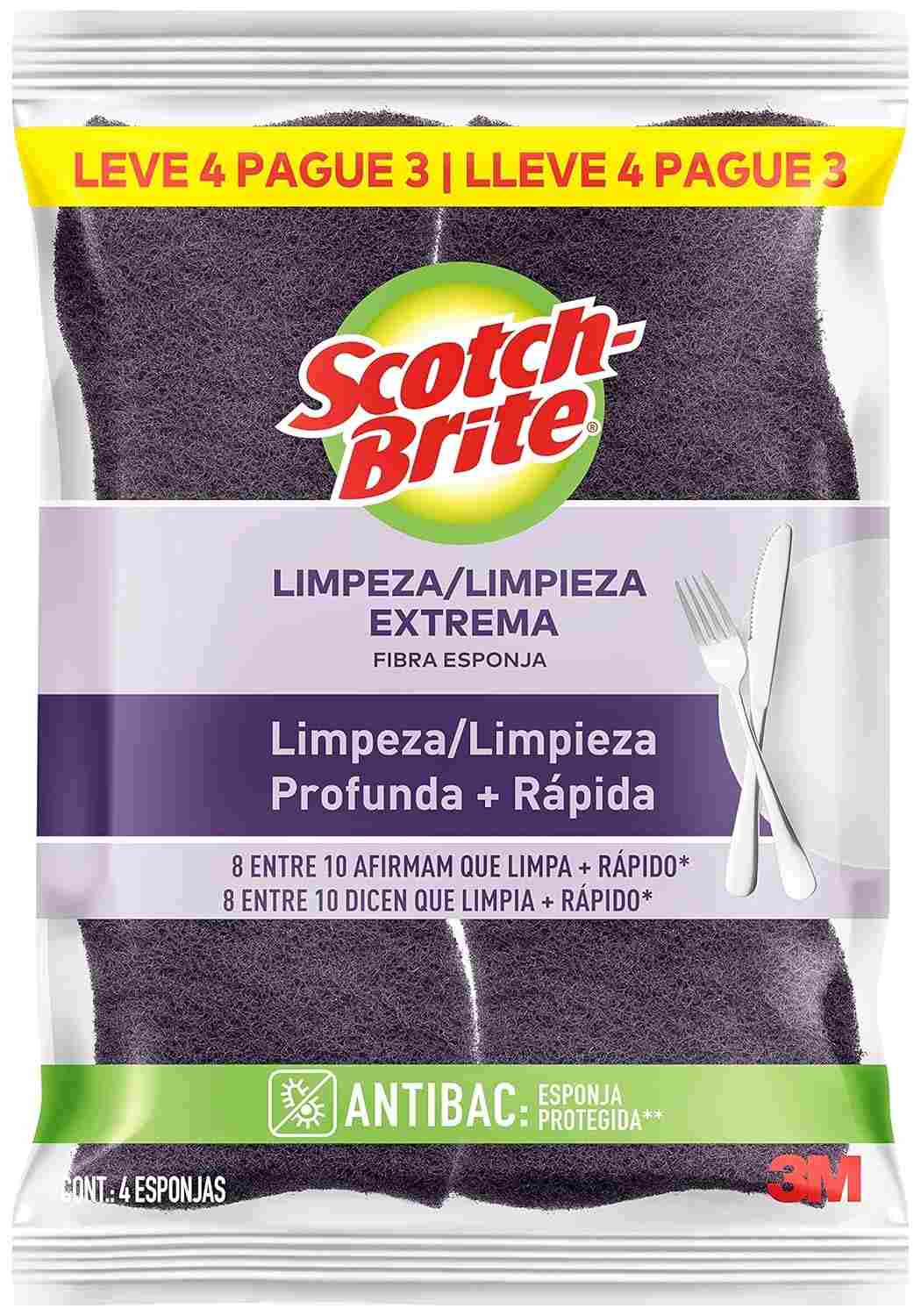 Scotch-Brite 3M Esponja de Limpeza Extrema - Leve 4 Pague 3 | Fibras Avançadas para Limpeza Rápida e Eficiente