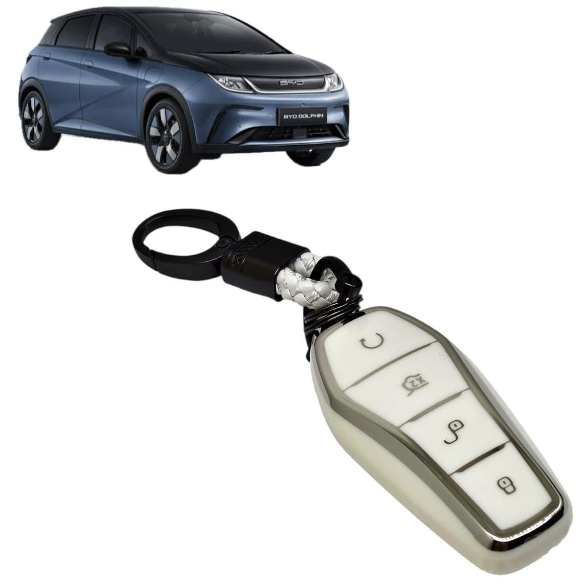 Capa Chave Presencial BYD Mini Song Plus Dolphin Seal - Elegância e Proteção (Branco com Cromado)