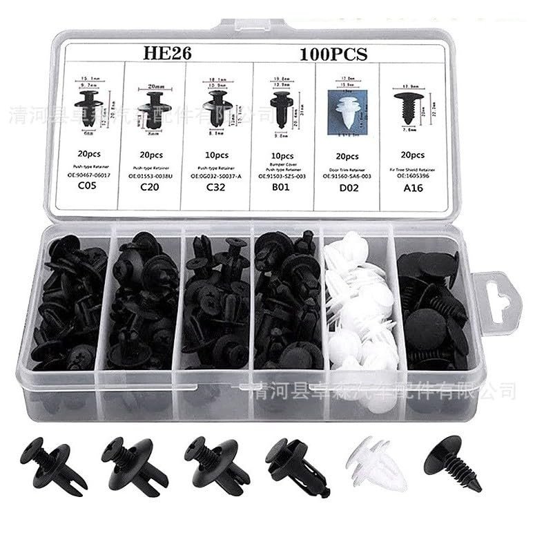 Kit 100 Presilhas Grampo Universal Karbox: Fixação Segura para Parachoque, Parabarro e Painel Automotivo