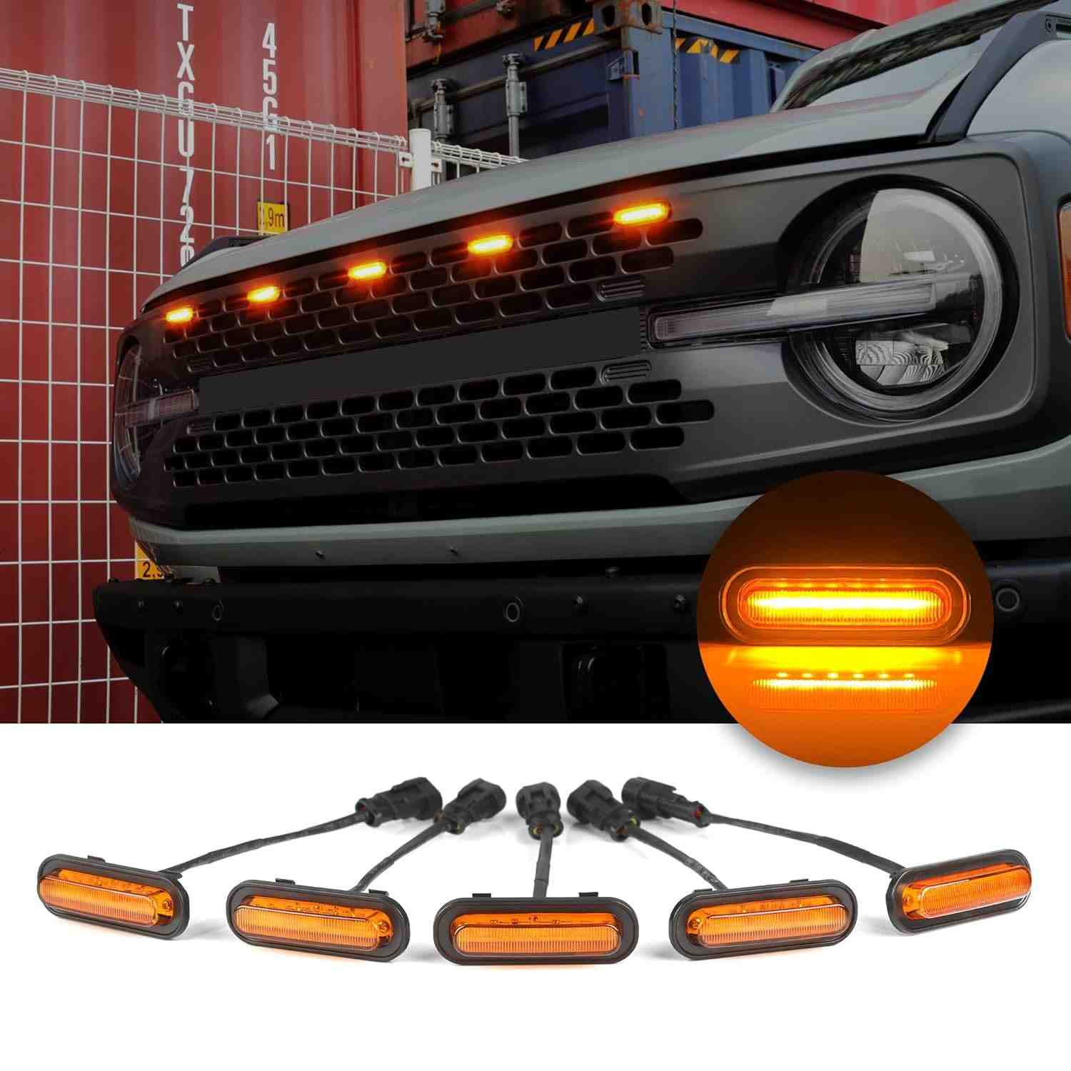 Kit 5 Luzes LED Âmbar para Grade Ford Bronco 2021-2024 - Estilo e Segurança OEM