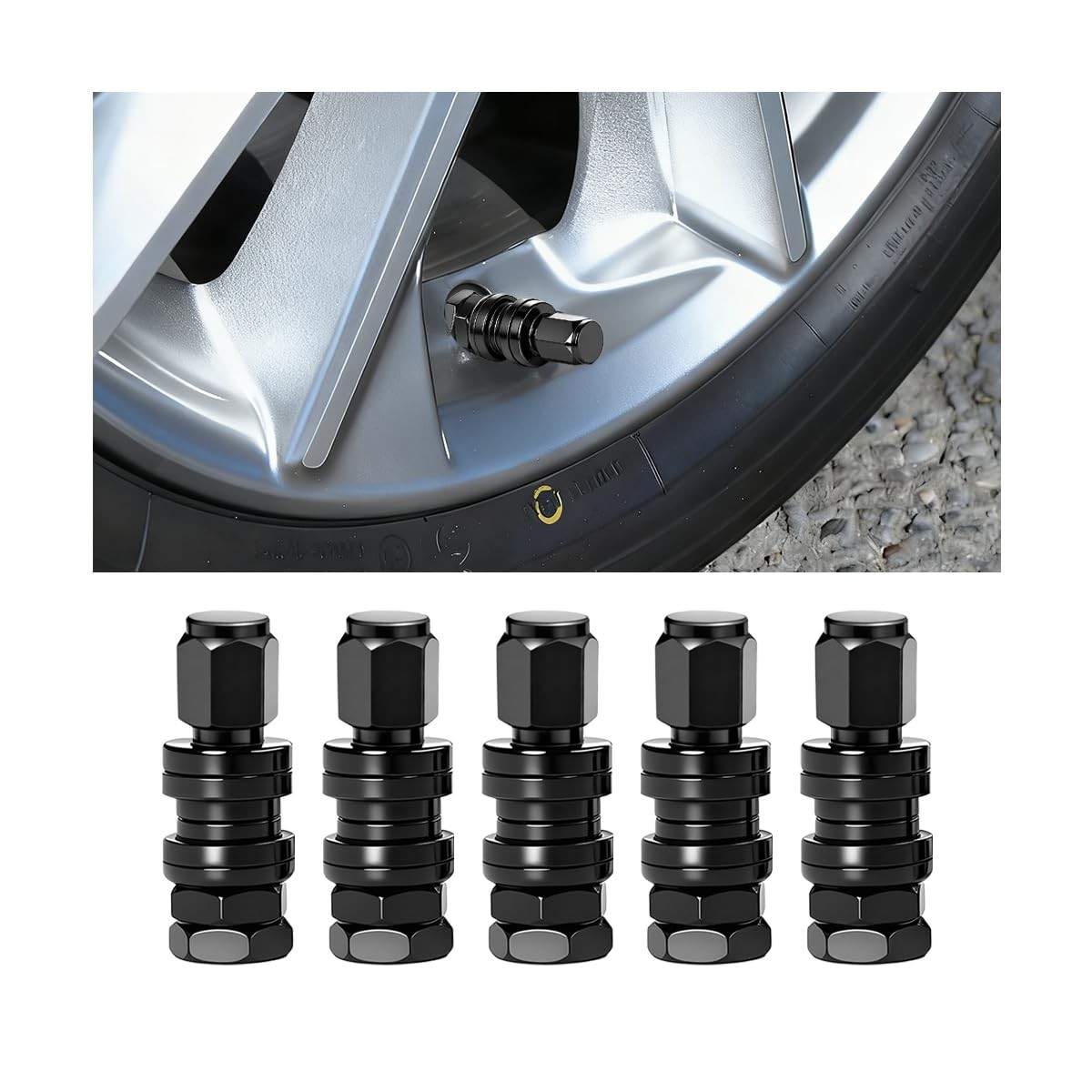 Kit 5 Hastes de Válvula Pneu Carro VS33 TR33E Alumínio - Segurança e Durabilidade