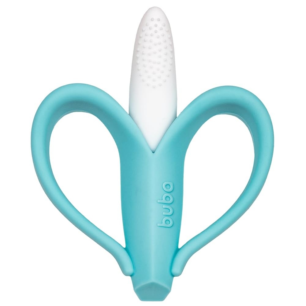 Massageador de Gengiva Banana Color Azul com Cerdas Curtas - Silicone Seguro BPA Free