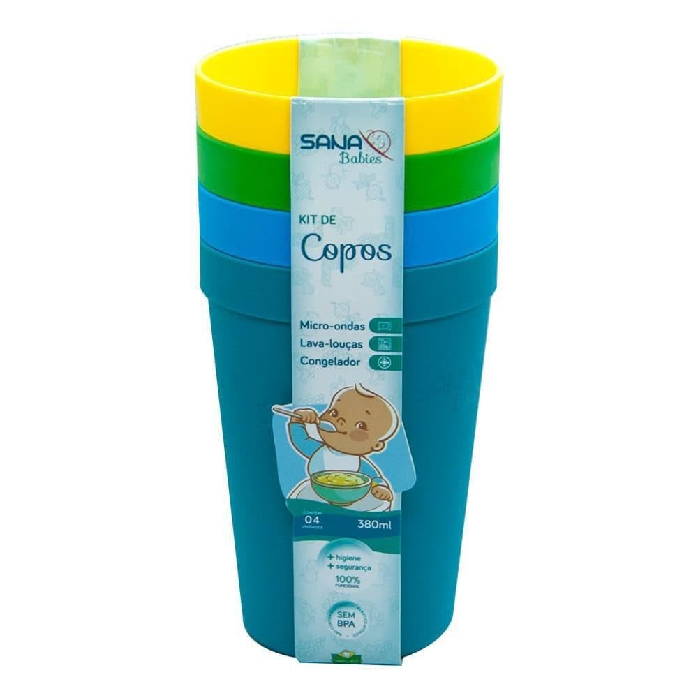 Kit Copo Infantil Grande 380ml com 4 Unidades - Sana Babies | Seguro, Prático e Ideal para Crianças