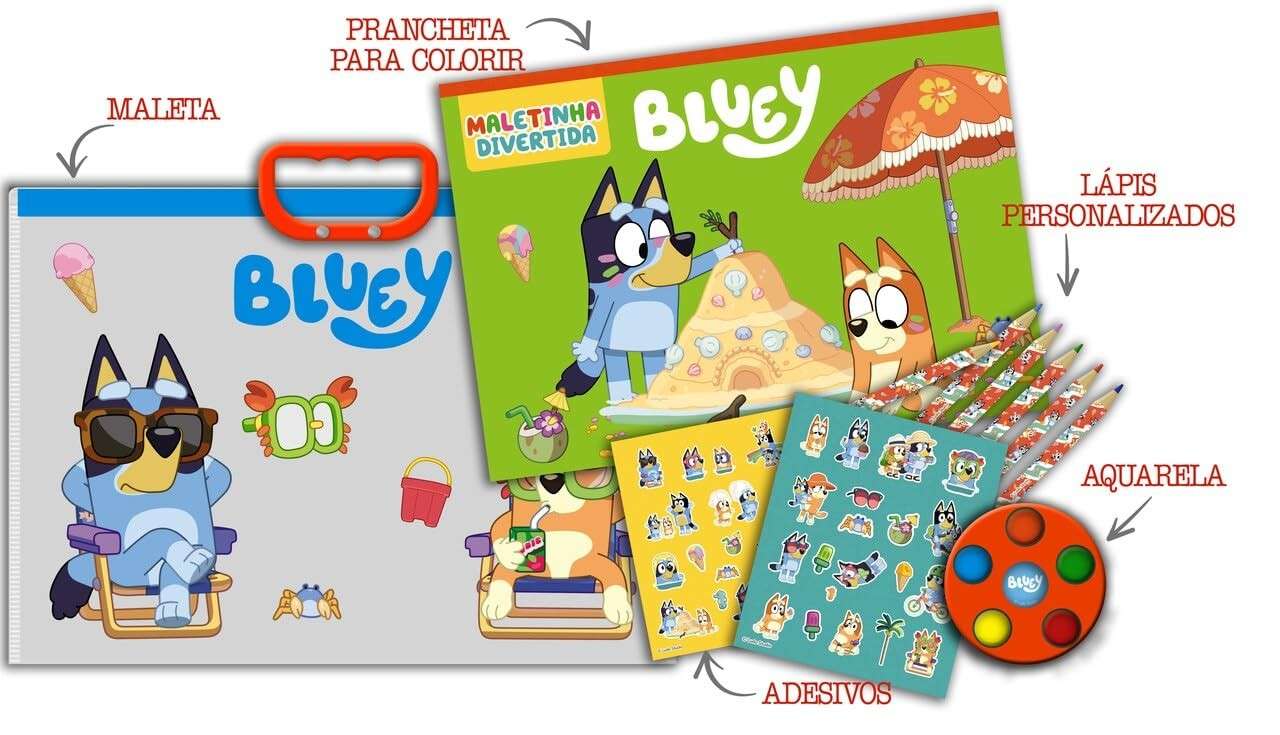 Maletinha Divertida Bluey: Lápis, Aquarela e Adesivos para Criatividade sem Limites!