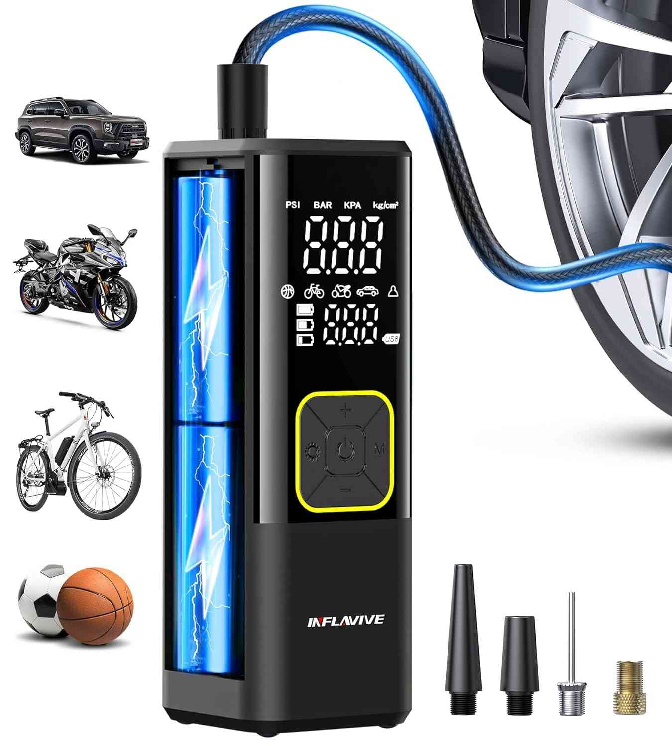 InflaVive 3X: Compressor de Ar Portátil Sem Fio para Encher Pneus Rapidamente
