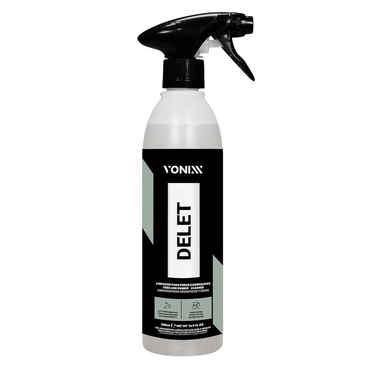DELET 500ml: Limpador de Alta Performance para Pneus e Borrachas - Brilho Original Sem Cinzas