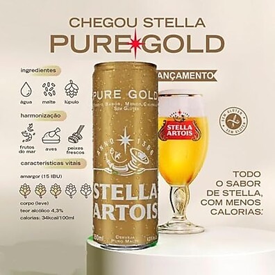 Stella Artois Pure Gold Sem Glúten: 12 Latas Refrescantes 473ml