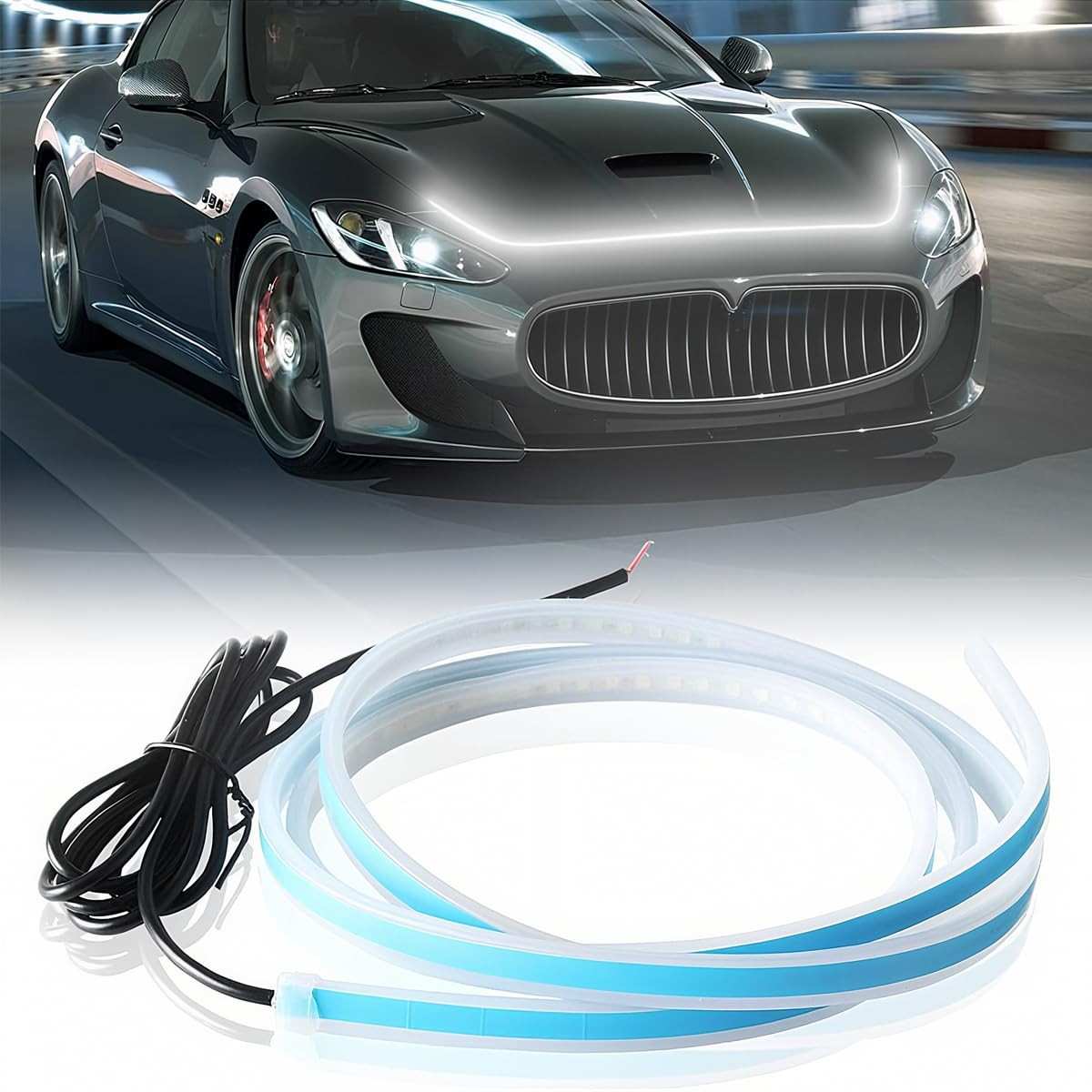 Fita de LED Automotiva 60cm: Seta Amarela Sequencial e Luz Branca Decorativa 12V