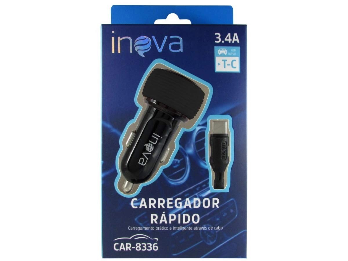 Carregador Turbo Veicular Inova Prime 3.4A: Carga Rápida e Dupla Saída para Seu Dia a Dia