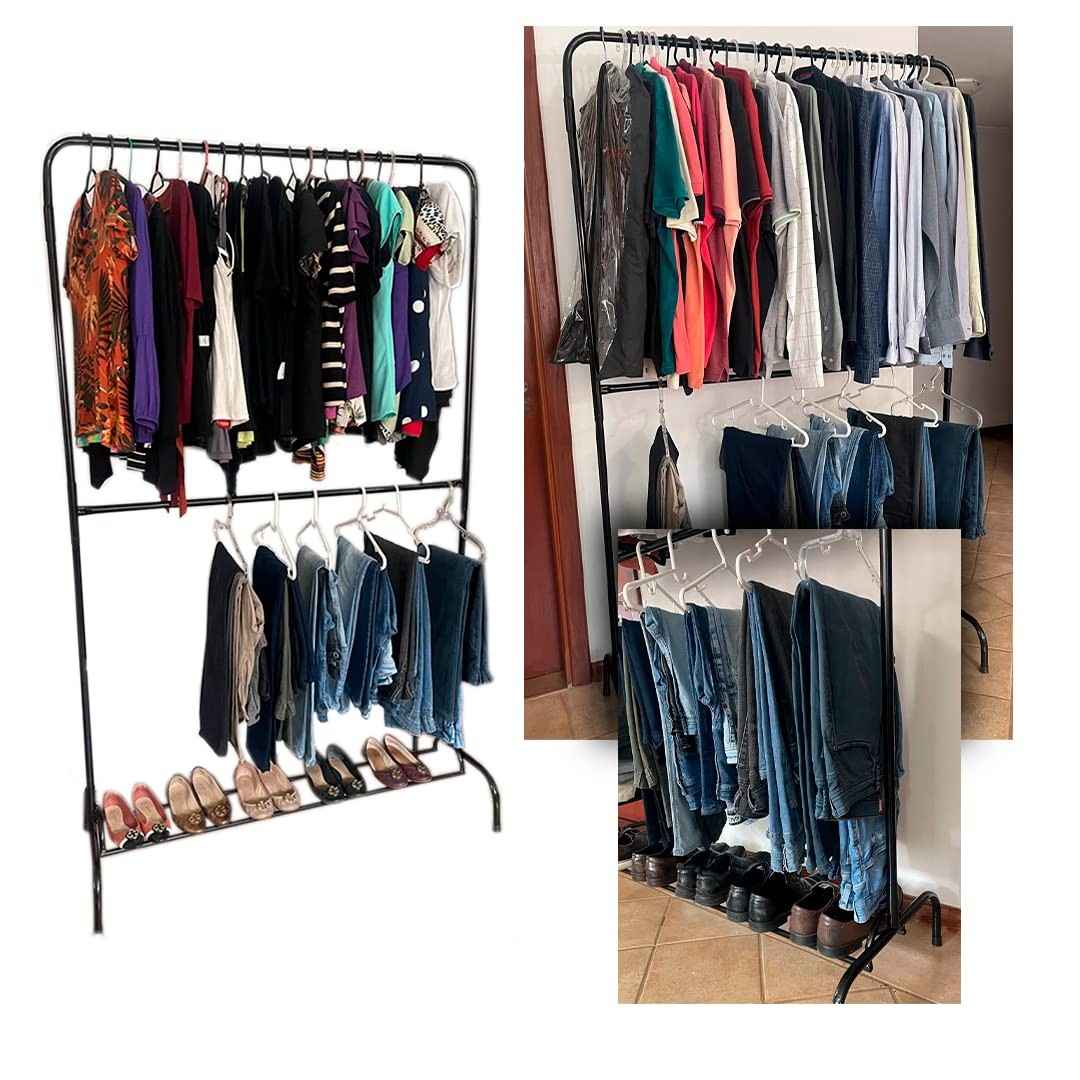 Arara de Roupa 2 Níveis com Sapateira em Aço Reforçado - Organize seu Espaço com Estilo