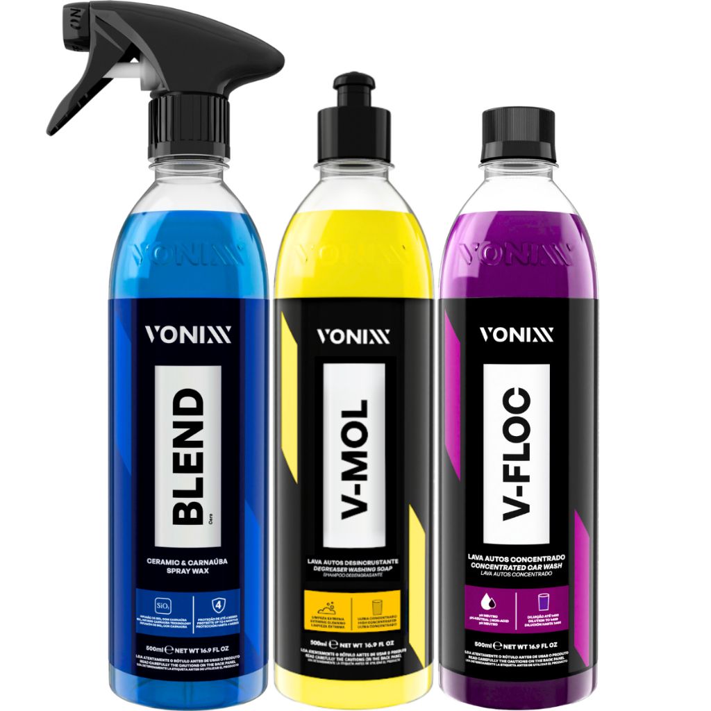 Shampoo Automotivo Vonixx: Kit V-Mol + V-Floc + Blend Spray