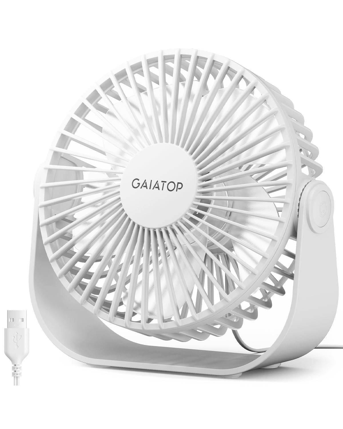 Ventilador de Mesa USB Gaiatop 5,5" - 3 Velocidades Silencioso com Rotação 90°