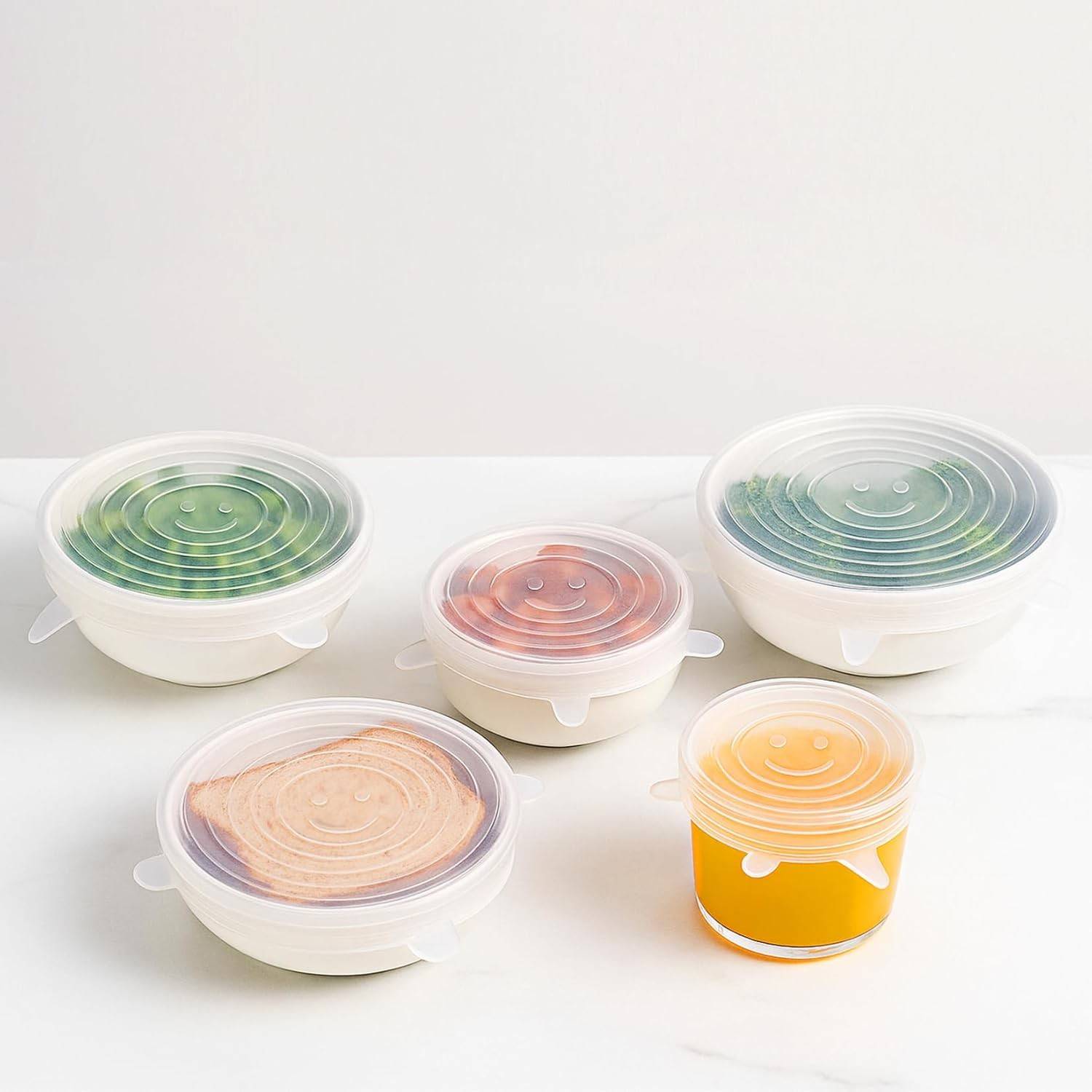 Tampas Elásticas de Silicone Reutilizáveis - 6 Peças para Armazenamento de Alimentos