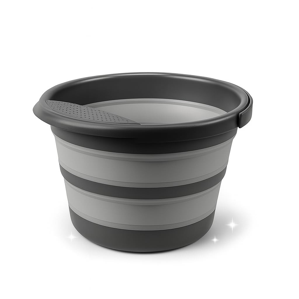 Balde Retrátil Dobrável 8L Silicone com Alça Reforçada - Portátil e Multiuso para Casa, Viagem e Camping (Cinza)
