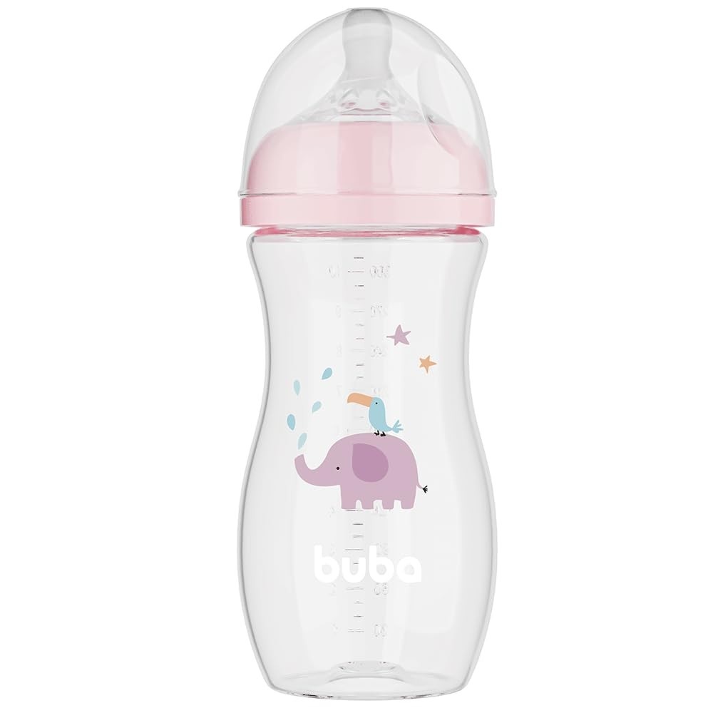 Mamadeira Easy Flow Elefante Rosa 330ml - Sistema Anticólico BPA Free
