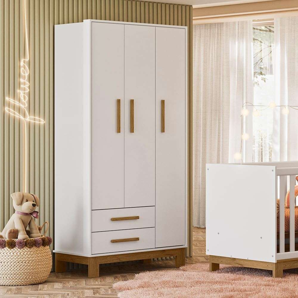 Guarda-Roupa Infantil Qencanto Slim 4340 Qmovi Branco Acetinado - Organize com Estilo o Quarto das Crianças