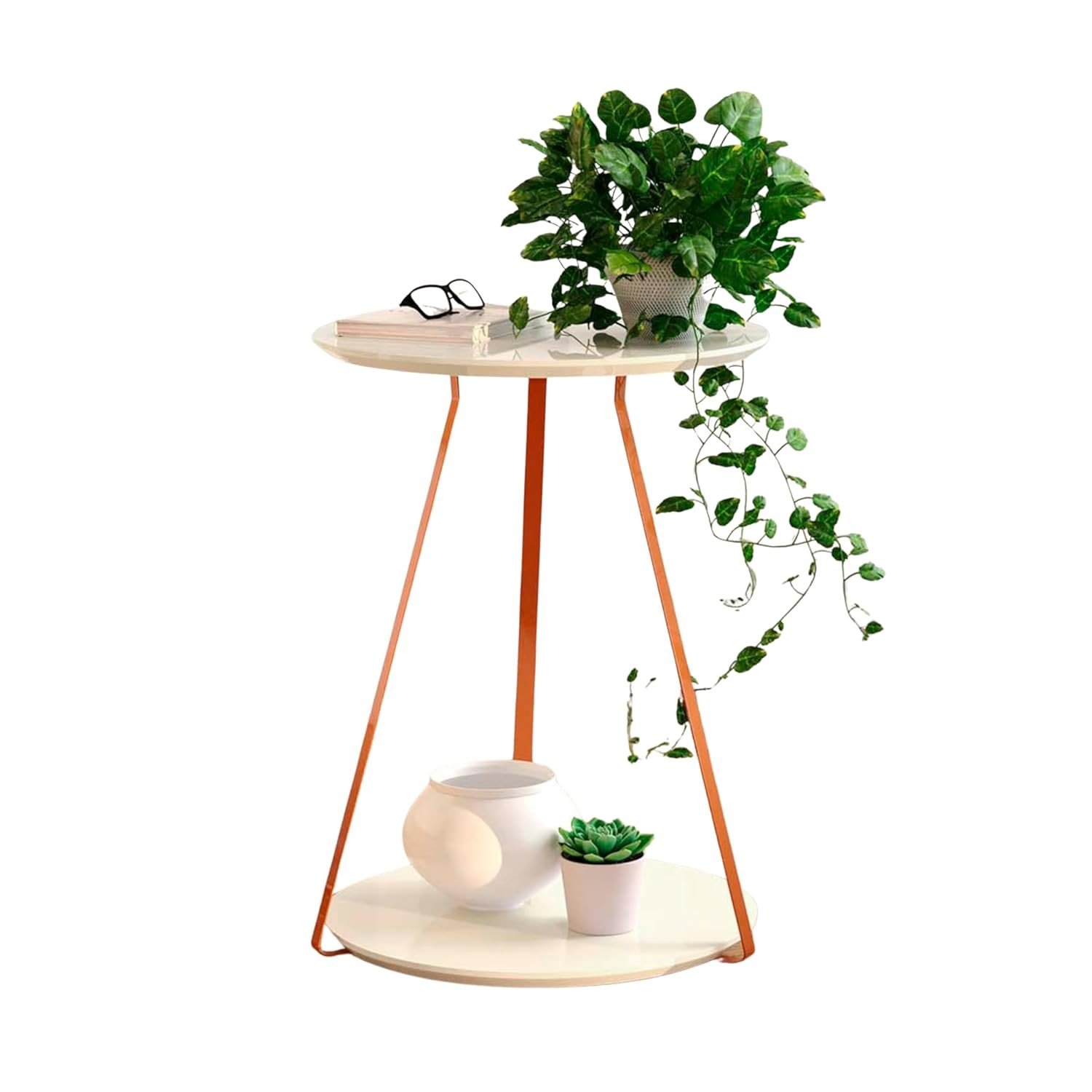 Mesinha Lateral Redonda Sofia em Off White com Pés de Ferro Cobre - Decore com Estilo e Funcionalidade