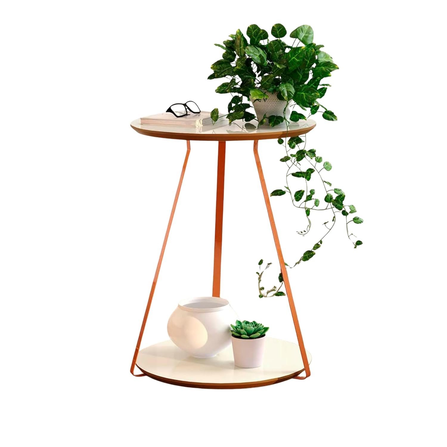 Mesinha Lateral Sofia - Design Redondo com Pés de Ferro em Cobre | Decoração Moderna para Cômodos Pequenos