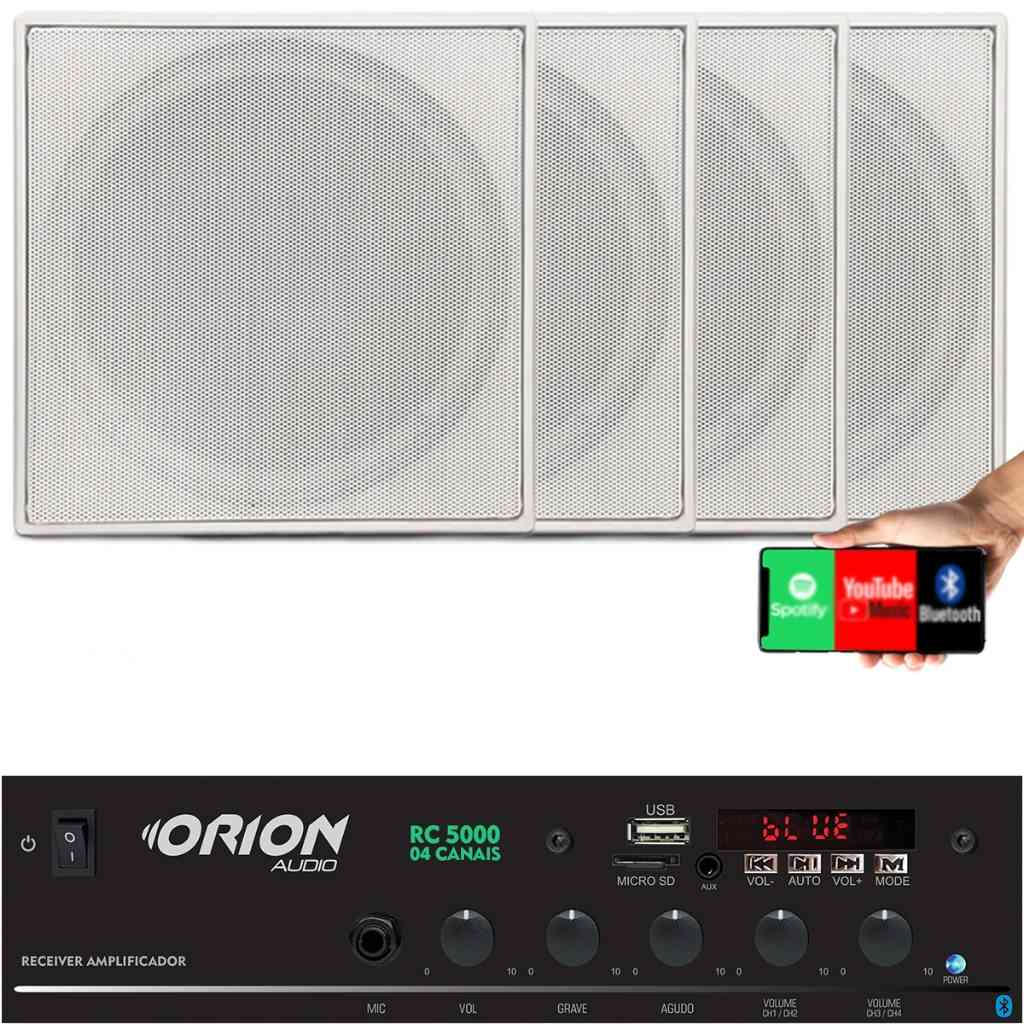 Som Ambiente 300W: Kit Completo com 4 Caixas!