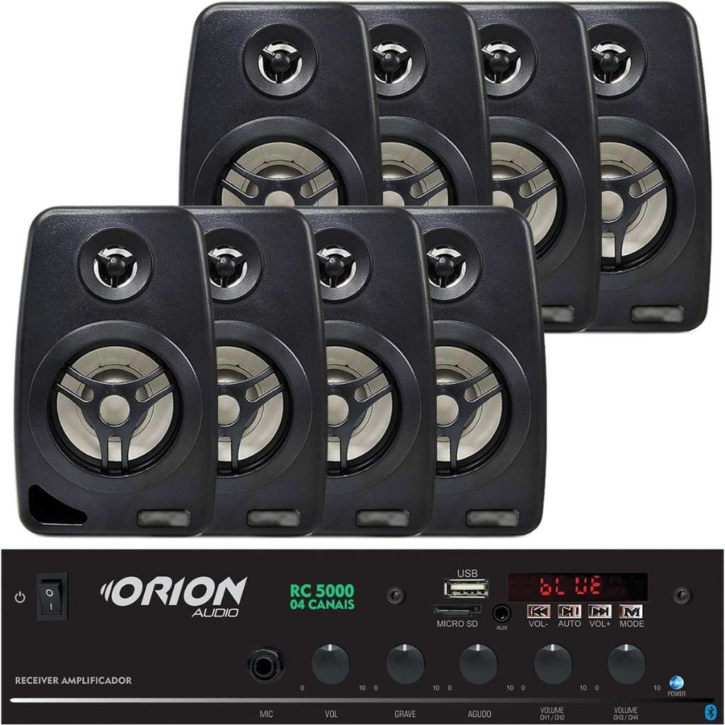 Som Ambiente Completo: RC5000 + 8 Caixas 55W