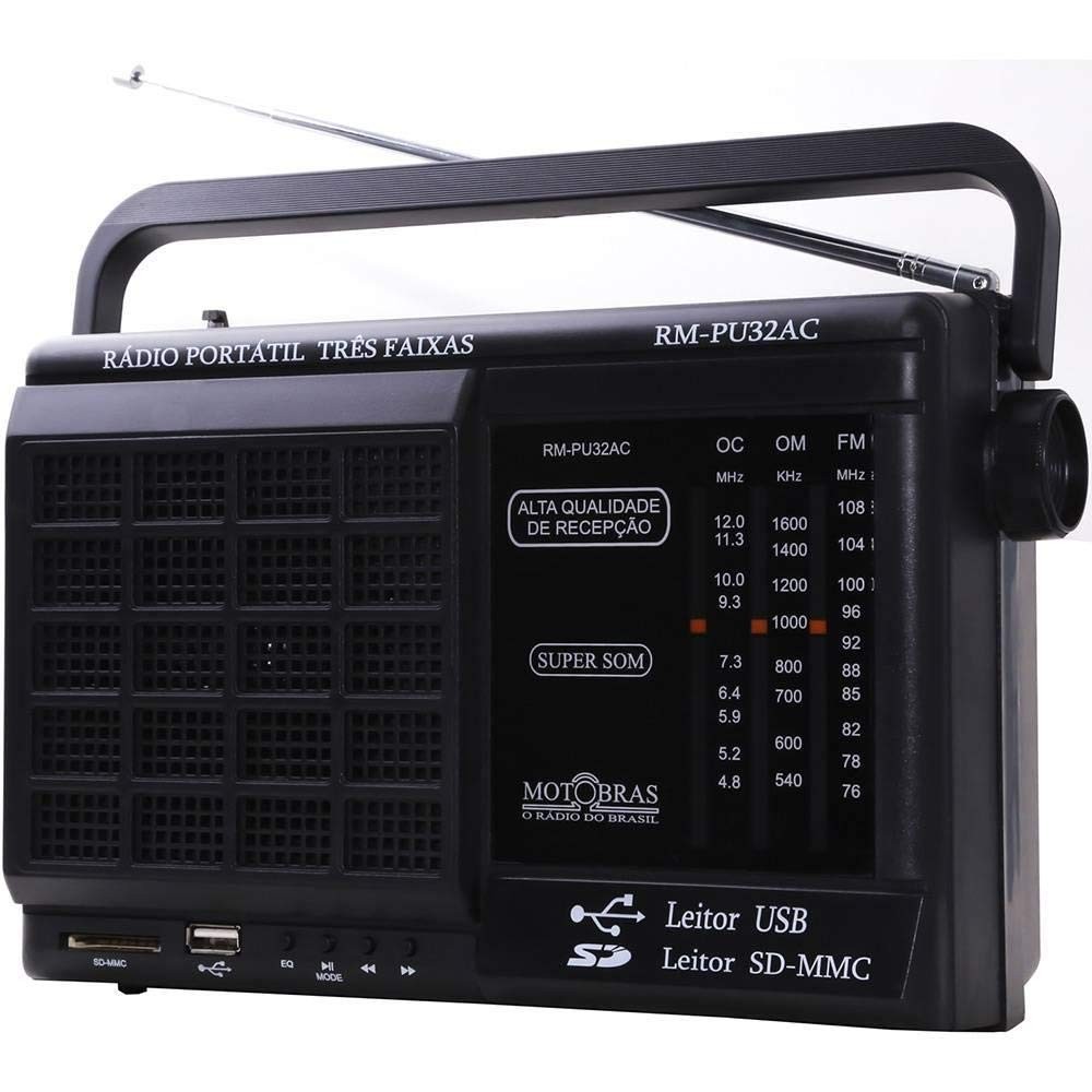 Rádio Motobras RM-PU32AC: Som Portátil com 6 Faixas, USB/SD e Bluetooth