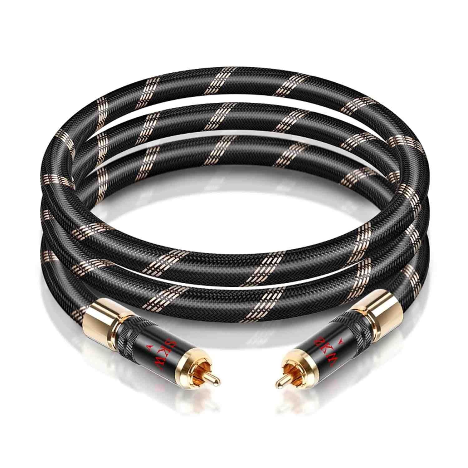 SKW Cabo RCA Audiophile com Trava: Som Imersivo e Conexão Segura para Subwoofer e HiFi (5m)