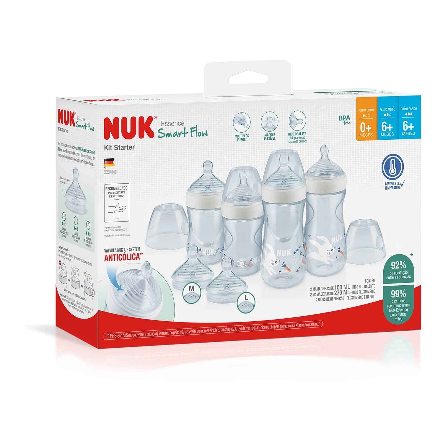 NUK Kit Starter Mamadeiras Anticólica Essence Smart Flow 150ml + 270ml - Bicos M/L