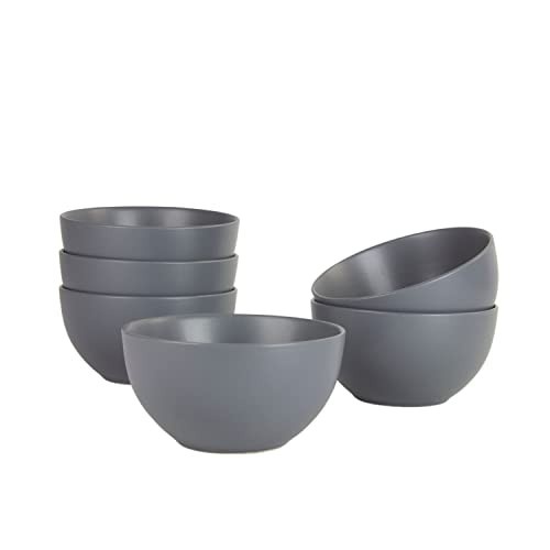 10 Strawberry Street Tigela de cereal Wazee Matte 14 cm/453.6 g, conjunto de 6, cinza carvão