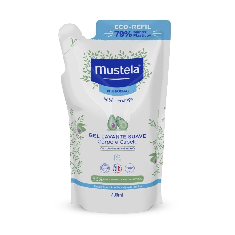 Mustela Refil Gel Lavante Suave 400ml - Sabonete Líquido Vegano para Bebês e Crianças com 93% de Ingredientes Naturais