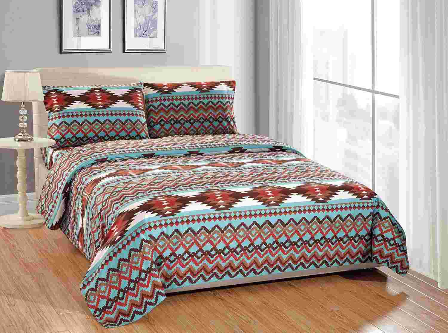 Conjunto de Lençóis Sudoeste Nativo Americano Tribal - 4 Peças California King