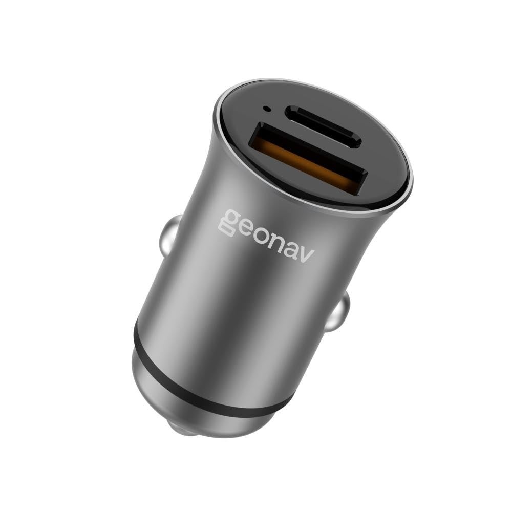 Geonav SuperPower Mini 20W: Carregador Veicular Rápido USB-C PD e USB-A QC