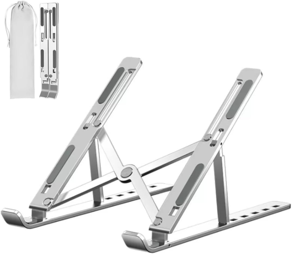 Suporte para Notebook em Alumínio Dobrável e Ajustável Ergonômico | Altura Regulável para Laptops 10" a 17" e Celulares