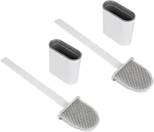 Kit 2 Escovas Sanitárias de Silicone Antibacteriana com Suporte Adesivo - Sem Cheiro e Fácil Limpeza