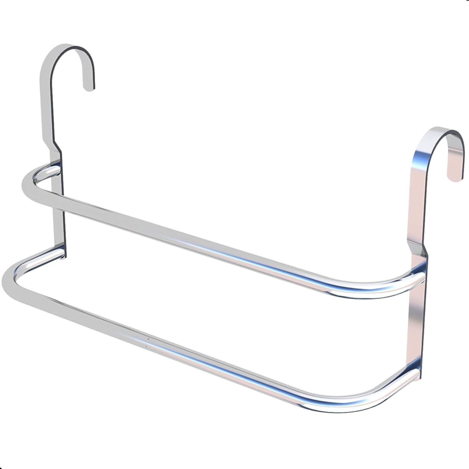 Suporte Duplo Porta Toalhas Toalheiro para Box 60cm - Metal Cromo Turin com Acabamento Alto Brilho