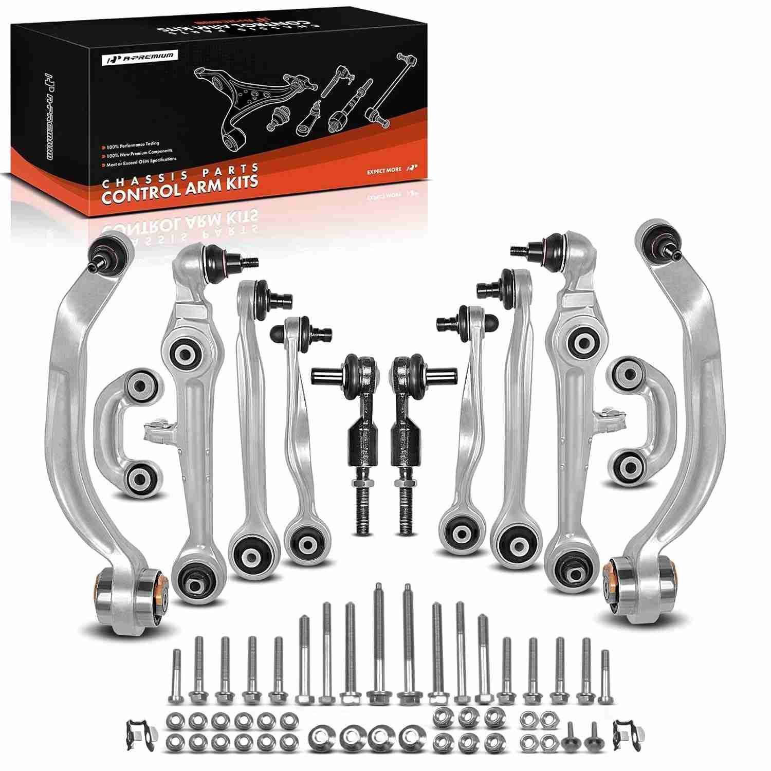 Kit Completo Braço de Controle Suspensão + Junta Esférica para Audi A4, A6, S4 e VW Passat - 13 Peças A-Premium
