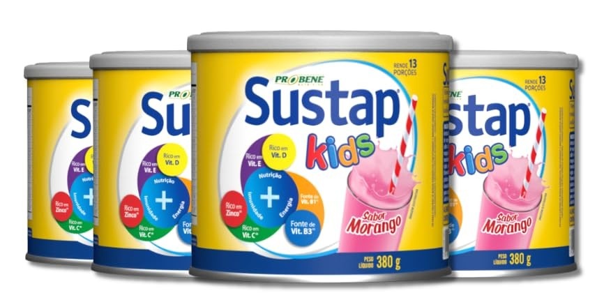 SUSTAP Kids Morango 380g - 4 Unidades | Snack Saudável para Crianças