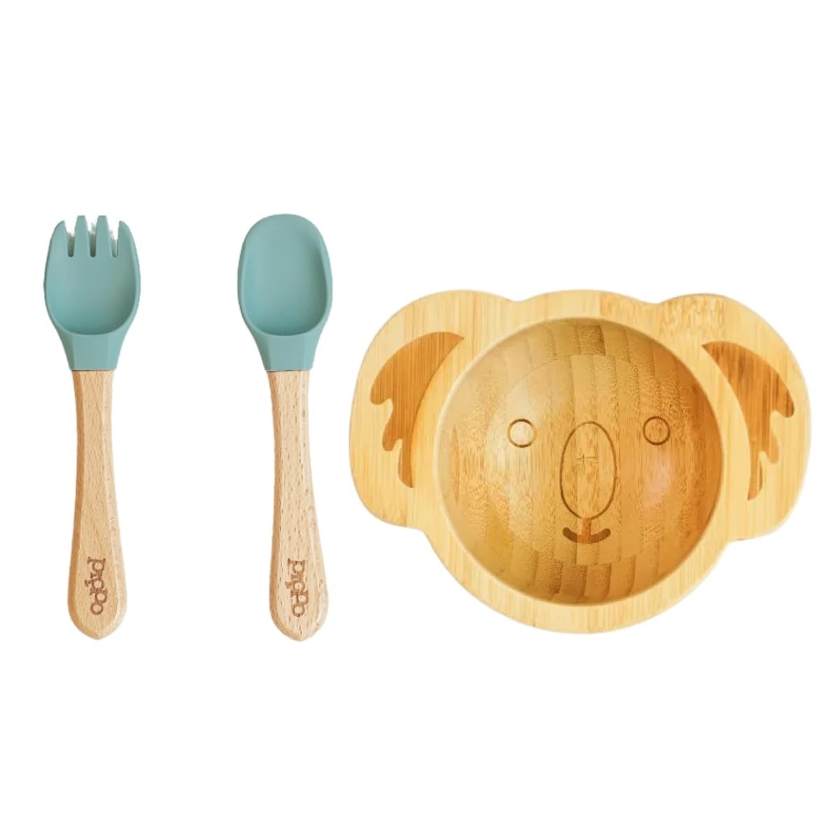 Kit Bowl de Bambu Coala com Talheres em Bambu e Silicone - Seguro e Sustentável para Bebês