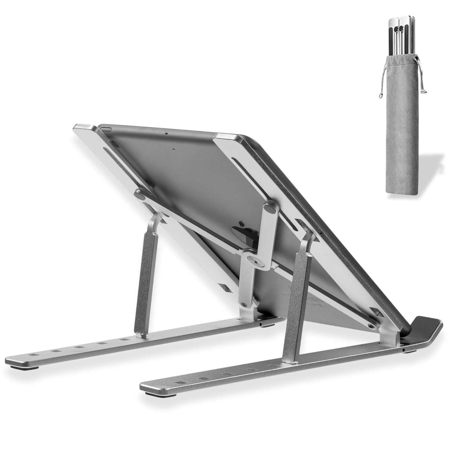 Suporte Ergonômico em Alumínio para Notebook e Tablet – Ajustável em 6 Níveis, Dobrável e Portátil com Estojo