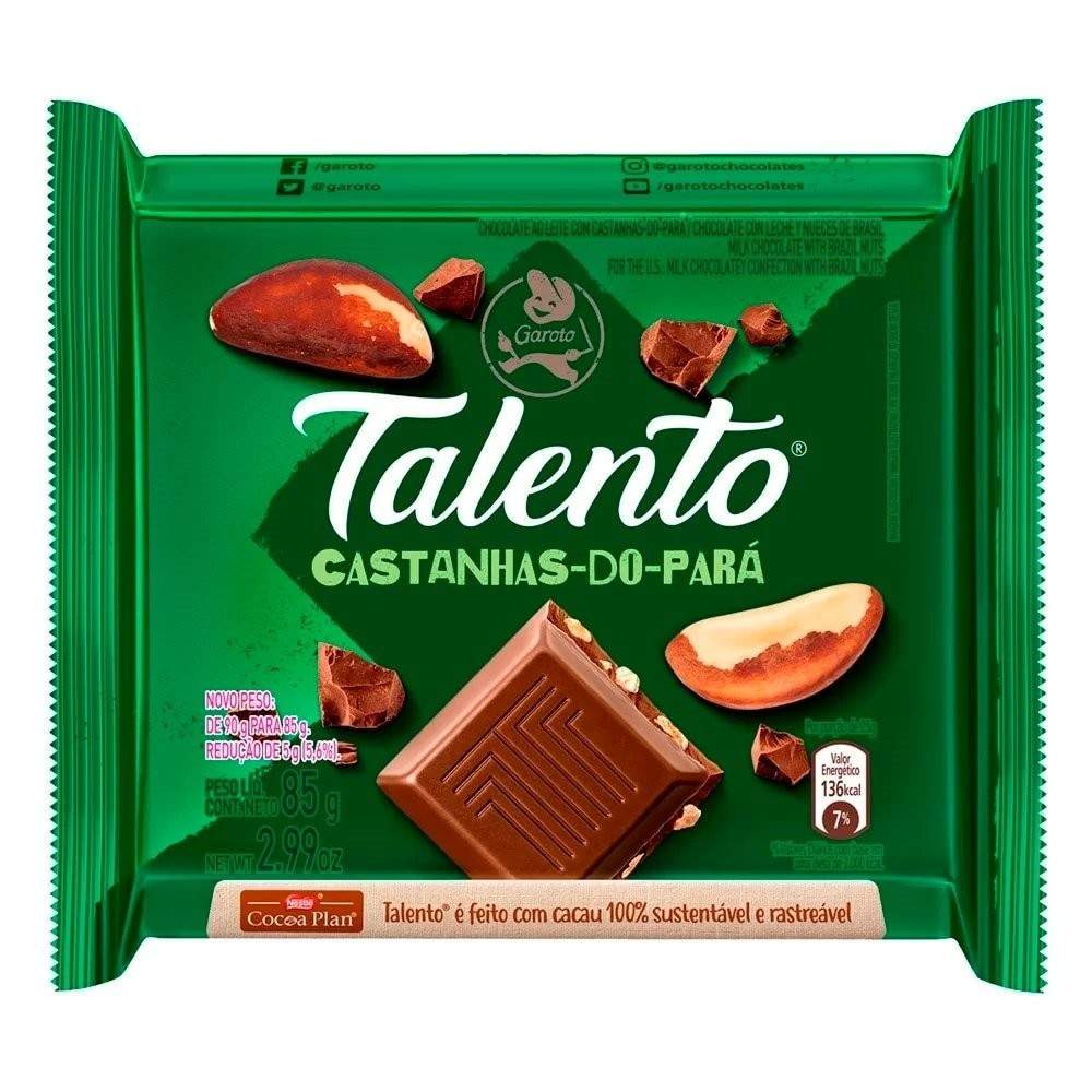 Talento Garoto: 12 Barras de Chocolate ao Leite e Castanha