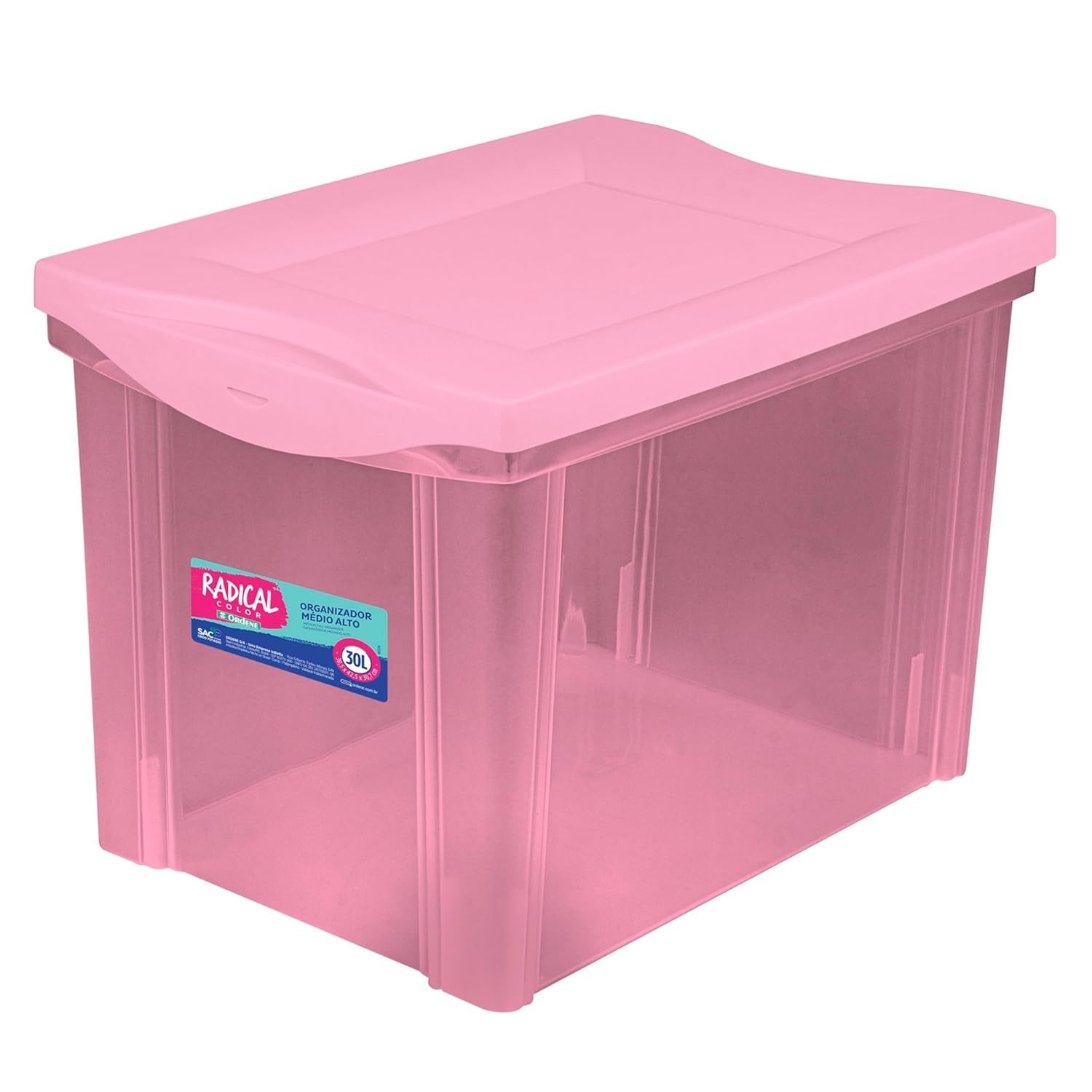 Caixa Organizadora Plástica Alta 13,5L Rosé - Linha Radical com Tampa Click