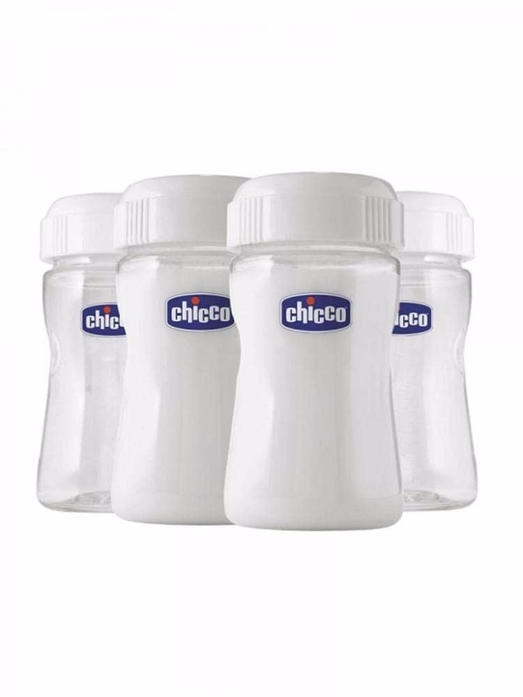 Recipiente para Leite Materno 150ml - 4 Unidades | Chicco com Tampa Hermética e Adesivos