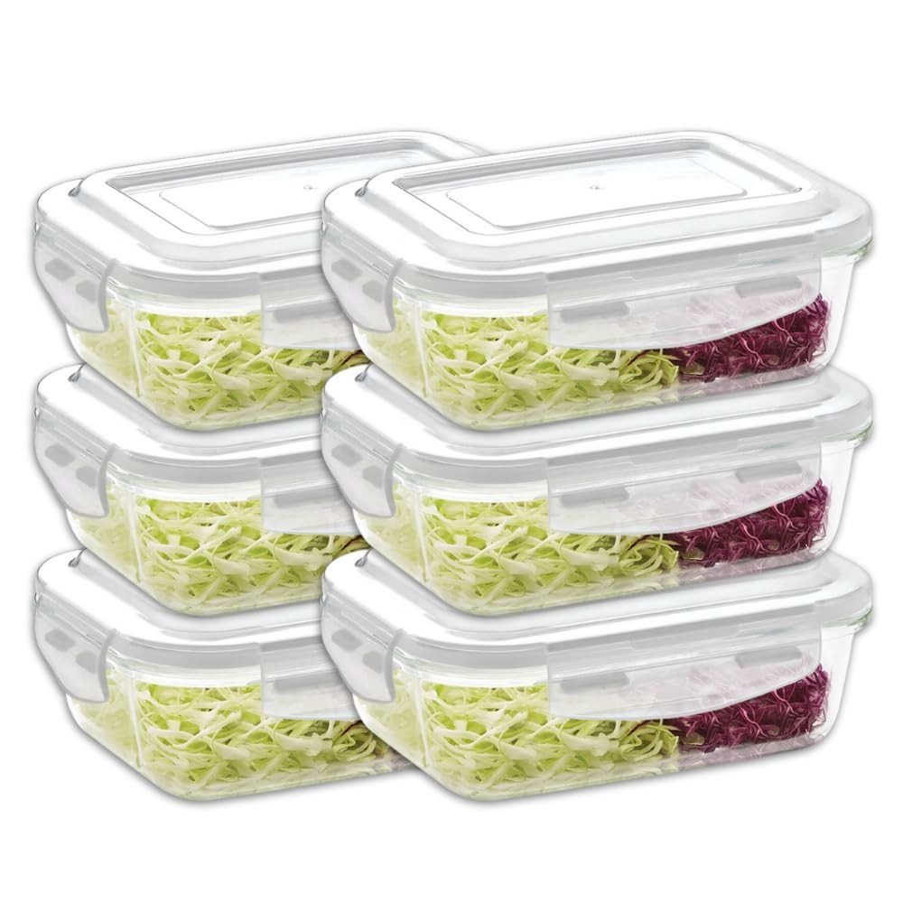 KIT 6 Potes de Vidro Retangular com Tampa Hermética 640ml - Design Elegante e Armazenamento Seguro