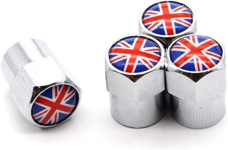 Tampas de Válvula de Pneu Prata Estilo Bandeira Britânica - 4 Peças
