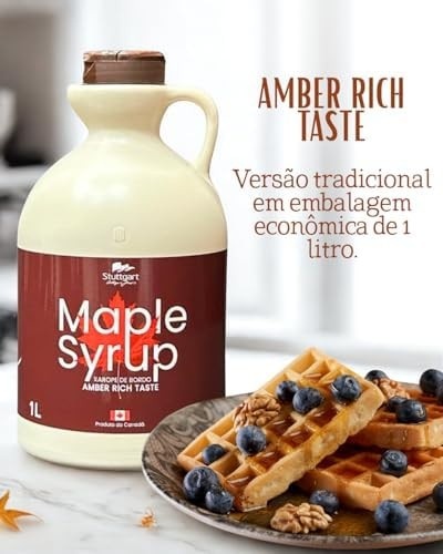 Stuttgart Maple Syrup Tradicional 1 Litro - Amber Rich Taste - 100% Puro - Xarope De Bordo Canadense
